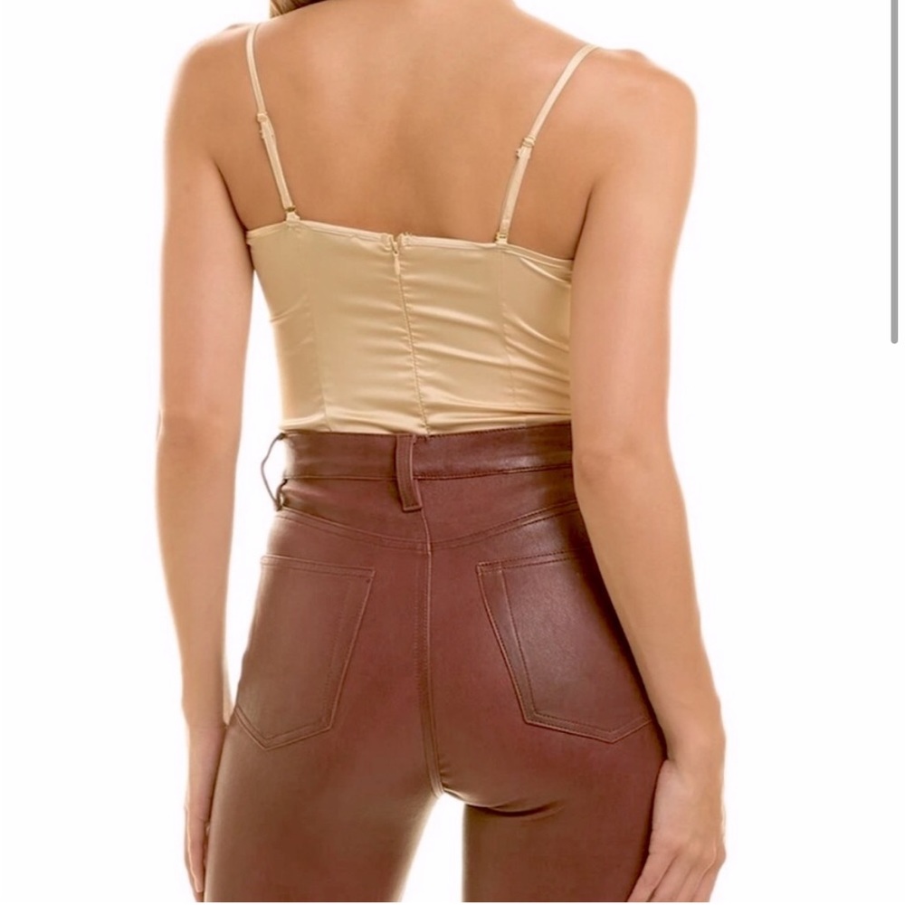 WeWoreWhat Strappy Satin Chiffon Bodysuit in Crème Brûlée - Picture 2 of 10